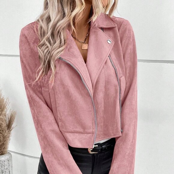 Dusty Pink Casual Women's Lapel Collar Jacket - Picture 6 of 8